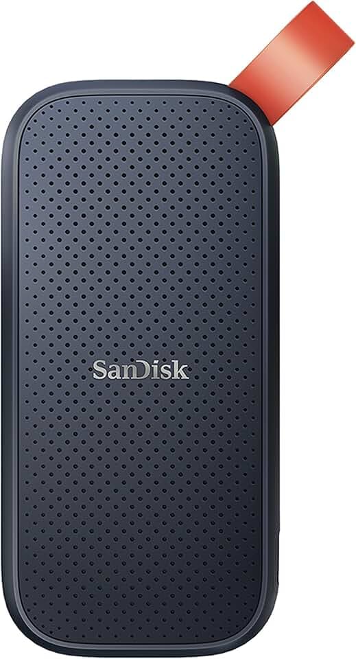 SANDISK Portable SSD Esterno 1TB (SSD Portatile, Unità a stato solido NVMe, fino a 800 MB/s, Un'unità di storage affidabile per il backup di contentuti e ricordi, robusto gancio in gomma)