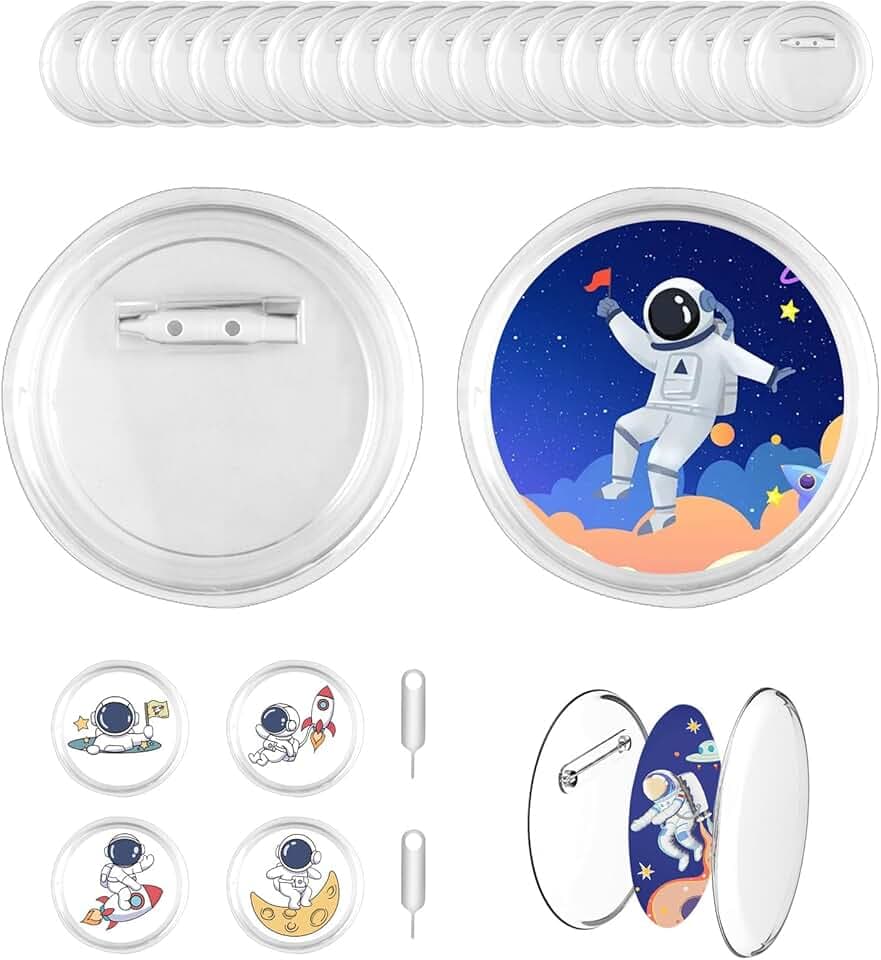 MUZHUPGUZ 20 Pz Spille Personalizzate, Spille Personalizzabili per Bambini, Spille Fai Da Te, Spilla Distintivo Vuoto, Bottoni Badge Trasparenti, Spille Spillette Rotonde per Decorazione Artigianato, Ø 60 mm
