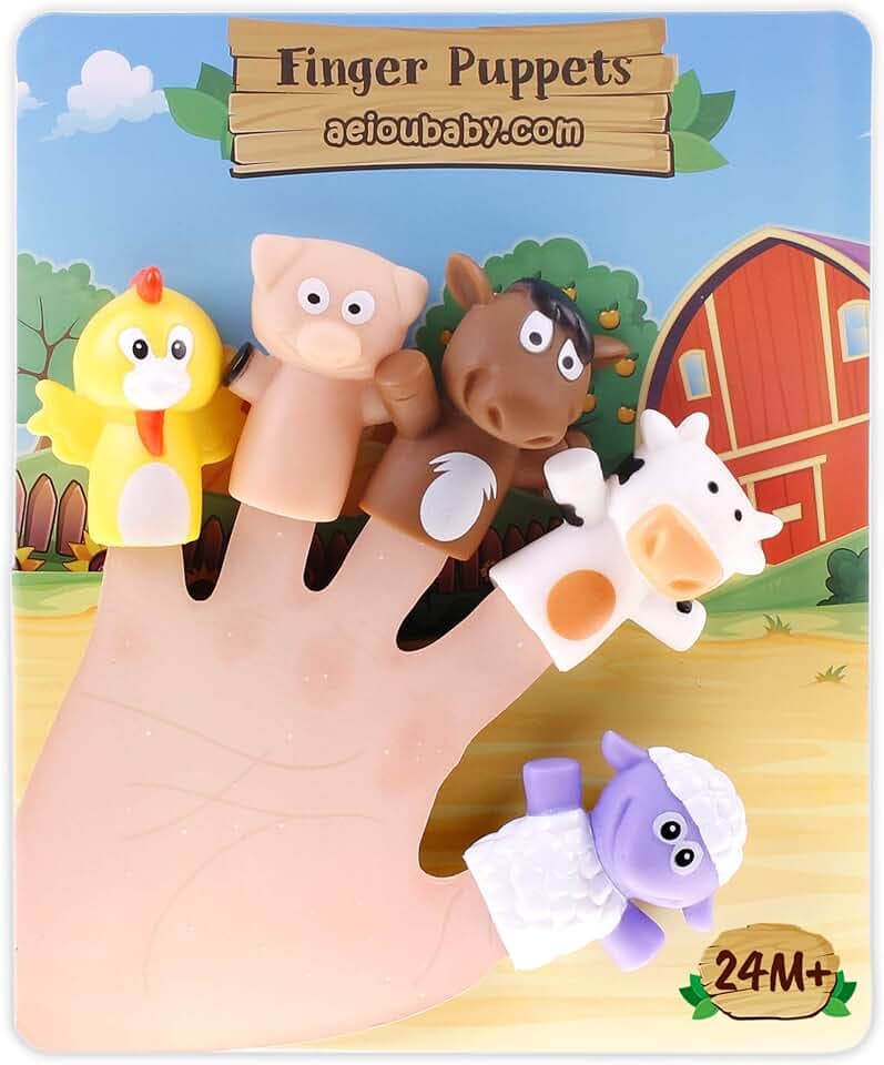 aeioubaby.com Marionette da Dito per Bambini | 5 Animali della Fattoria | Burattini di PVC Senza BPA | Giochi per Il Bagno | Pupazzetti per Le Mani, Racconti