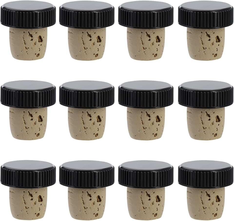 Westmark 12 tappi per bottiglie di vino, liquori, olio o aceto, sughero naturale/plastica, marrone chiaro/nero, 482020E4