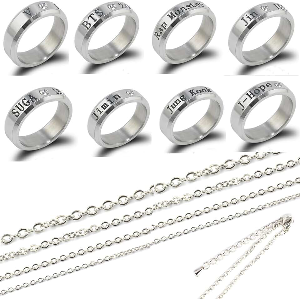 WKxinxuan BTS WKxinxuan Anelli e Collana Gioielleria, 2 Pezzi Gadget Regalo per Fan e Amici