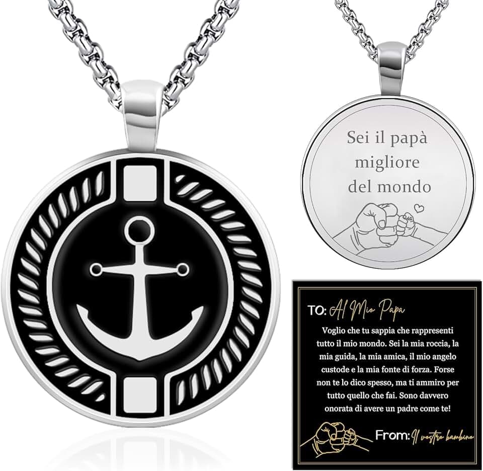 FANCIBAND Regalo San Valentino per Lui, Argento Collana Uomo Acciaio con Ancora Bussola, Regalo Uomo San Valentino Compleanno Anniversario per Lui Marito Fidanzato