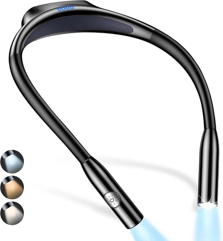 Gritin Luce per Lettura Libri a Letto Collo, LED Luce Lampada da Lettura per Libro Ricaricabile, Dimmerazione Continua & 3 Temperature Colore, Comodo e Leggero per Studio, Lavoro a Maglia