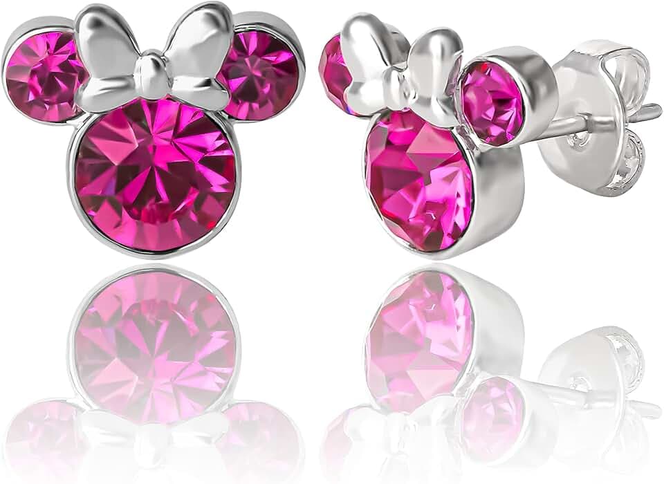 Disney Orecchini a perno con cristalli Minnie Mouse, placcati in argento, placcati oro