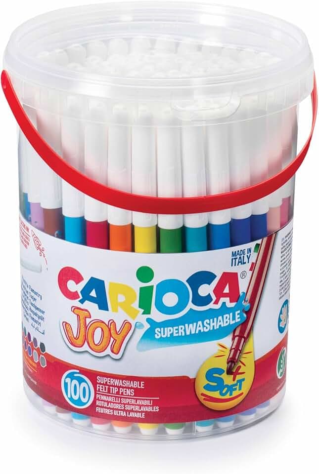 CARIOCA Barattolo Pennarelli Joy, Pennarelli Colorati per Bambini con Punta Fine, Ideali per Disegnare e Colorare, Super Lavabili, Colori Assortiti, 100 Pezzi