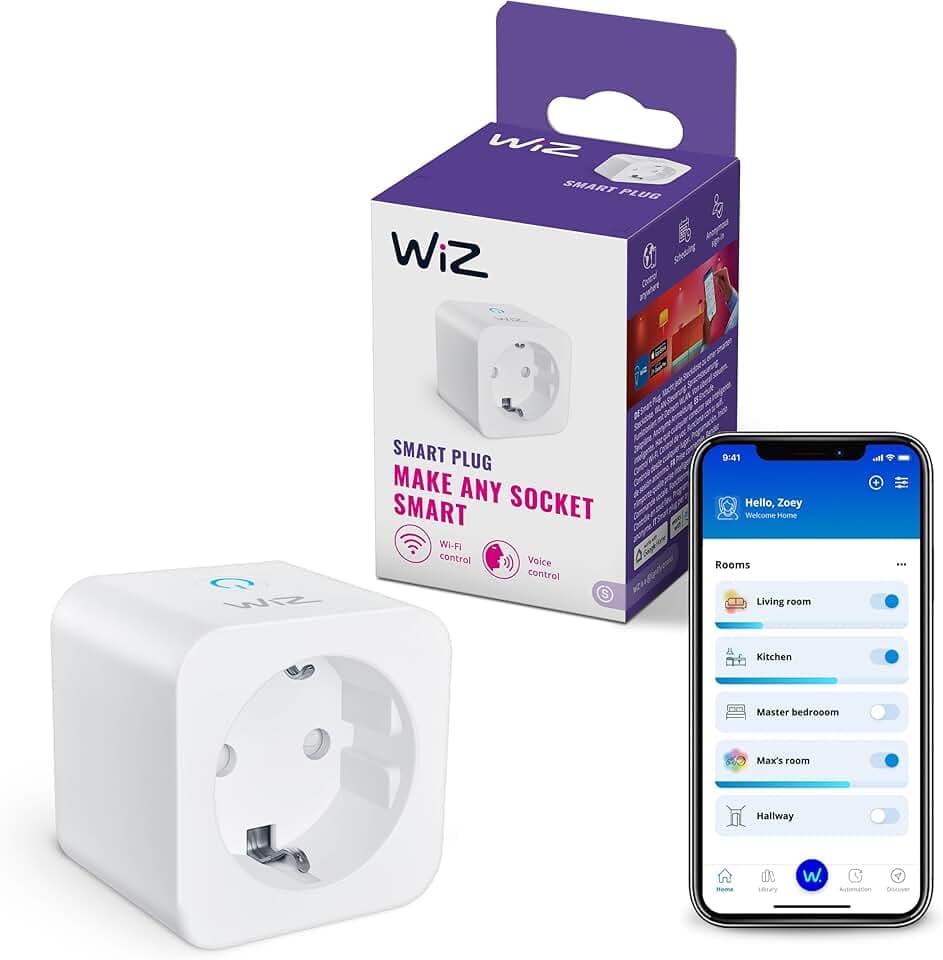 WiZ Wi-Fi Smart Plug, Tipo F, 230 V, 50 Hz, Installazione Facile, Certificazione Matter, Controlli Connessi, Comandi Vocali, Funziona con Alexa, Google Home e Apple Home, Confezione da 1