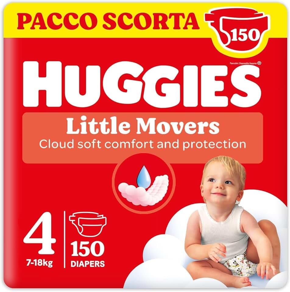 Huggies Ultra Comfort, Pannolini Taglia 4 (7-18 Kg), Design Disney, Pacco Scorta, 150 Pz