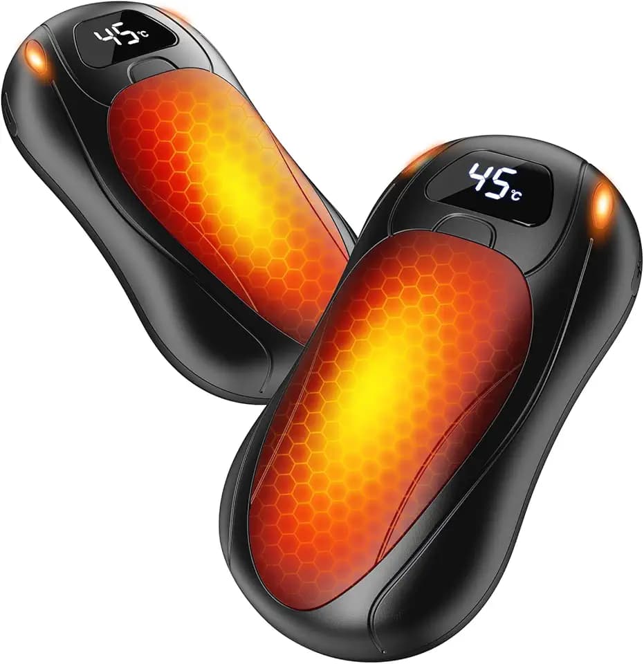 Scaldamani Elettrico, 6000 mAh Scaldamani Ricaricabile con LCD,35 °C-55 °C,Massima 12+ Ore,Riscaldamento Magnetico su Entrambi i Lati,Scaldamani Portatile Riutilizzabile per campeggio/Regali Invernali