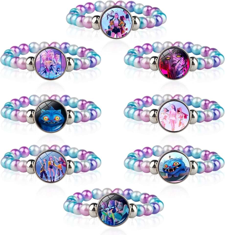 TCRZHHRX Set di 8 Braccialetti Colorati K-p0p Dem0n Hun/ters - con i Personaggi Zo/ey, Ru/mi, Mi/ra - Bracciali con Perline Sovrapponibili - Regalo di Tendenza per Bambini e Adolescenti