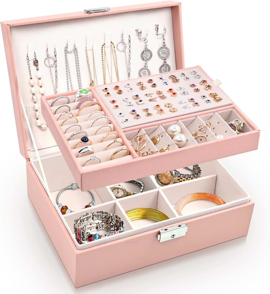 Larkumio Portagioie Donna Ragazza, Grande Porta Gioielli Bambina in Pelle PU a 2 Strati Scatole Portagioielli Cofanetto per Collane, Orecchini, Bracciali