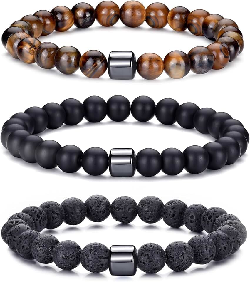 BMMYE 2-4 braccialetti di perle da uomo 8MM braccialetti di perle da uomo, bracciali di pietra naturale, bracciali di pietra lavica, bracciali di pietra tigre occhio