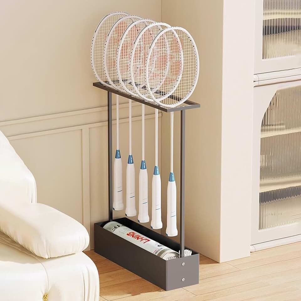 Rastrelliera Racchetta Tennis Supporto Verticale per Racchette da Badminton, Salvaspazio per Attrezzature Sportive, Organizer Angolare per Racchette da Tennis per Scuola, Camera da Letto, Soggiorno(Bl