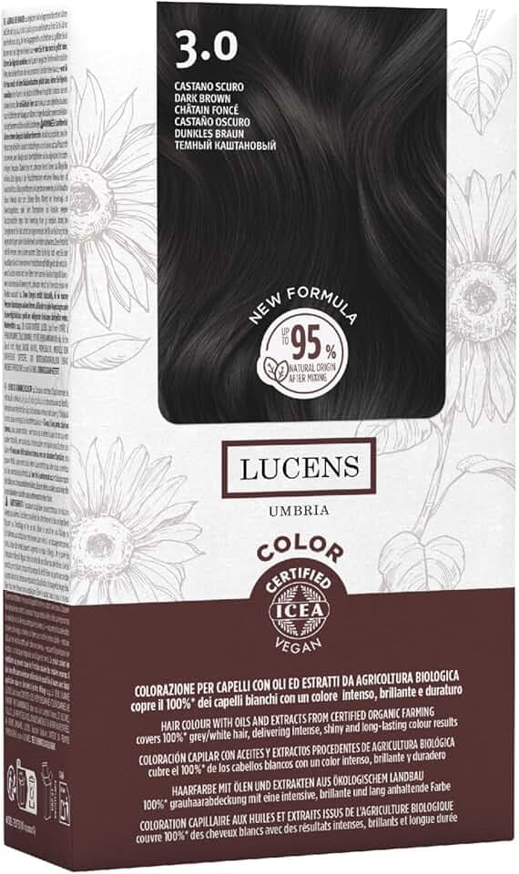 Lucens Umbria - 3.0 Castano scuro, Tinta per Capelli Senza Ammoniaca, Kit Colorazione Permanente Vegan con Estratti Naturali, Azione Lenitiva, Idratante e Protettiva