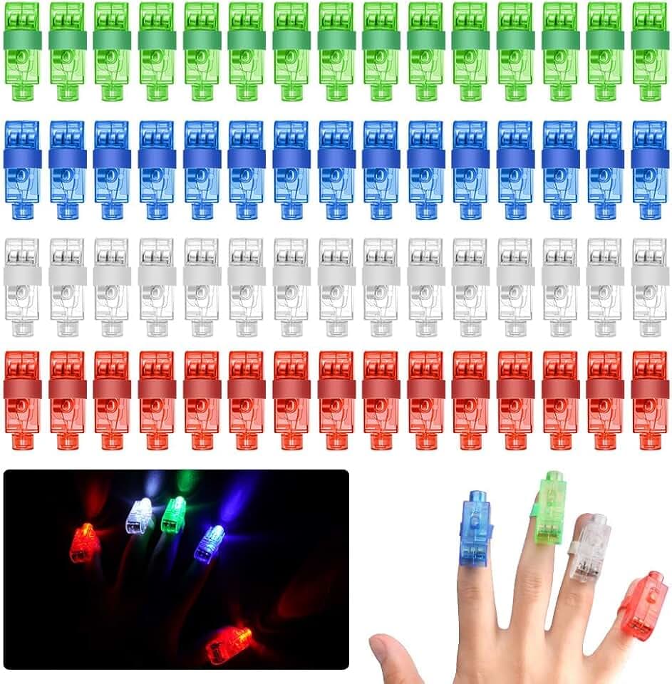 Ainiv 60 Pezzi Luci Da Dito LED, Dito Bastoncini Anello Giocattoli, Sacchetti per Feste Di Compleanno, Carnevale, Halloween, Natale, Feste, 4 Colori
