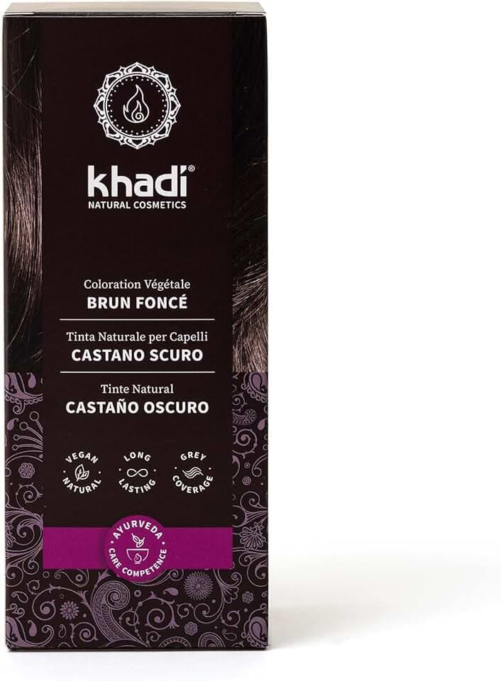 khadi CASTANO SCURO Tinta naturale per capelli - Tinta per capelli per un risultato castano scuro intenso e brillante, quasi nero - 100% naturale e vegana - 100 g