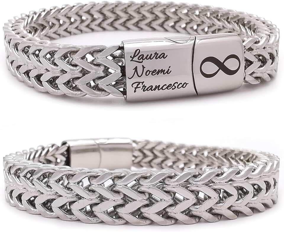 ALMENDRA Bracciale da uomo personalizzato in acciaio inox a catena braccialetto con incisione da personalizzare nome scritta