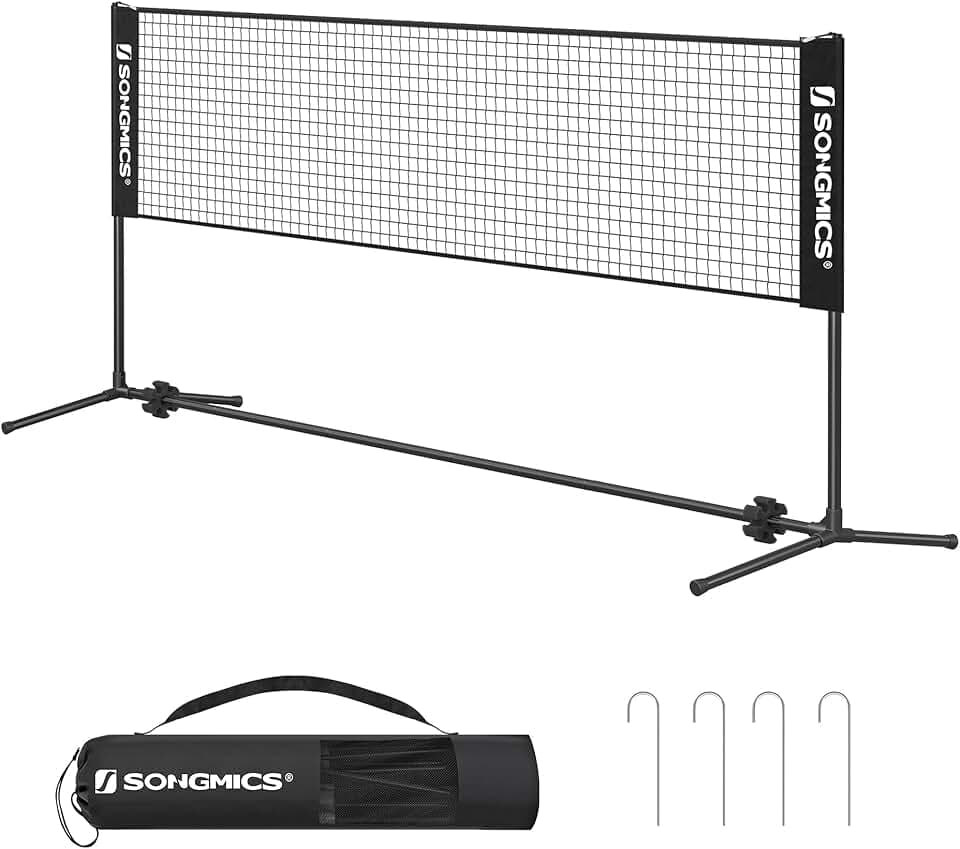 SONGMICS Rete da badminton da 3 m, rete da pallavolo, altezza pali regolabili, set portatile per tennis