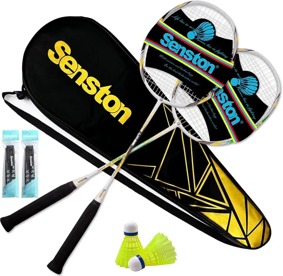 Senston Racchetta da Badminton per 2 Giocatori, Racchette da Badminton con Borsa,Volano, Overgrip