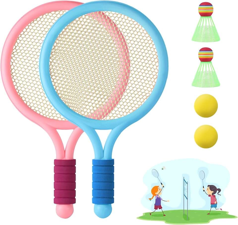 Racchetta tennis Bambino racchette badminton 1 paio di racchette da badminton con 2 Palline da Tennis e 2 volani per tennista regalo per bambini Sport all'aperto indoor