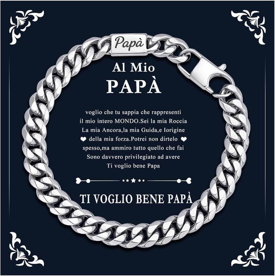 Gamtic Regalo Papà Marito Uomo Bracciale - Acciaio Inossidabile 316L Cuba Braccialetto Ti amo per sempre Cubano Catenina Bracciali 19/21/23 cm, Regali per Festa del Papà Natale Compleanno San Valentino