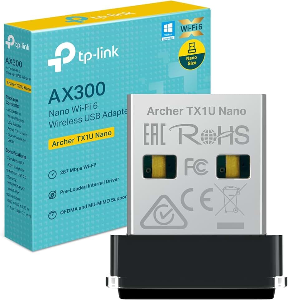 TP-Link AX300 WiFi 6 USB, Chiavetta WiFi per PC Fisso, 2.4 GHz 286 Mbps, Supporta Windows 11/10/7 e Linux, Modalità AP, Design Nano, MU-MIMO, OFDMA, Archer TX1U Nano