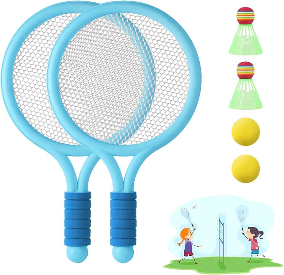 Racchetta tennis Bambino racchette badminton 1 paio di racchette da badminton con 2 Palline da Tennis e 2 volani per tennista regalo per bambini Sport all'aperto indoor