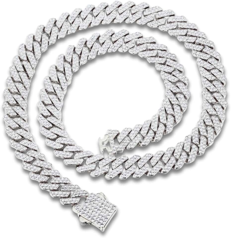 HALUKAKAH Collana Bracciale a Maglie Cubane Placcato in Oro 18k/Platino/Rodio Nero per Ragazzi Bambini Adolescenti - Diamanti da Laboratorio Incastonati a Mano - Larghezza 12mm - Con Confezione Regalo