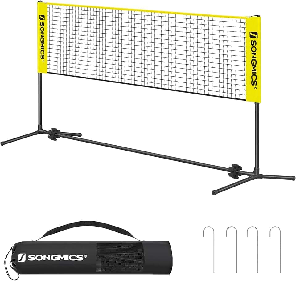 SONGMICS Rete da badminton da 3 m, rete da pallavolo, altezza pali regolabili, set portatile per tennis
