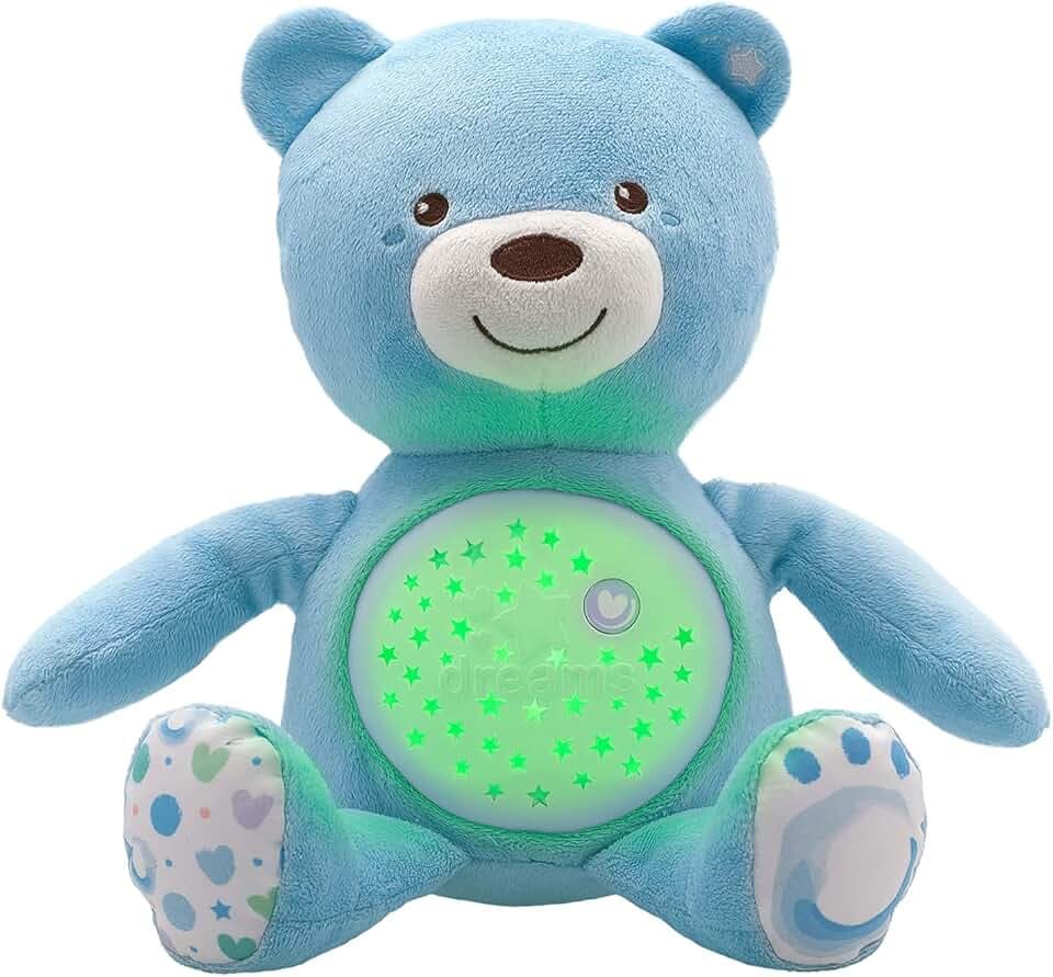 Chicco First Dreams Orsacchiotto Peluche Baby Bear, Soffice Pupazzo Proiettore con Luce Notturna Bambini, Effetti Luminosi e Rilassanti Melodie, Azzurro - Giochi Neonato 0 Mesi +