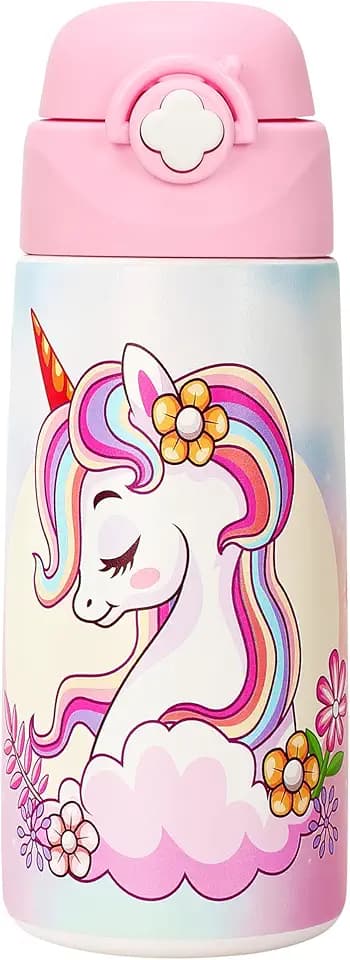 Borraccia Termica Bambini, In Acciaio Inox, 500 Ml,senza Bpa,bottiglia Acqua Con Cannuccia A Prova Di Perdite, Per Scuola, Asilo (Unicorno)