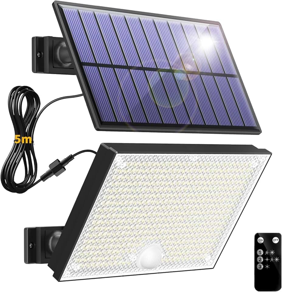 Faretto Led da Esterno Solare,400LED Luci Solari da Giardino,3 Modalità Luce Solare LED Esterno con Sensore di Movimento, Bianco Freddo Impermeabile Lampada solare da esterno per Illuminare