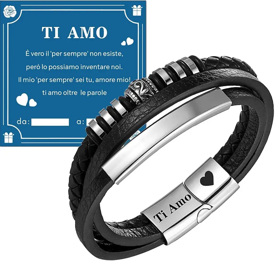 Anpumoony Regalo per Papà/Uomo Bracciale in pelle per Uomo Bracciale Ti Amo Regalo per la Festa del Papà Regalo di compleanno per Fidanzato Marito Papà-Con Scatola Regalo