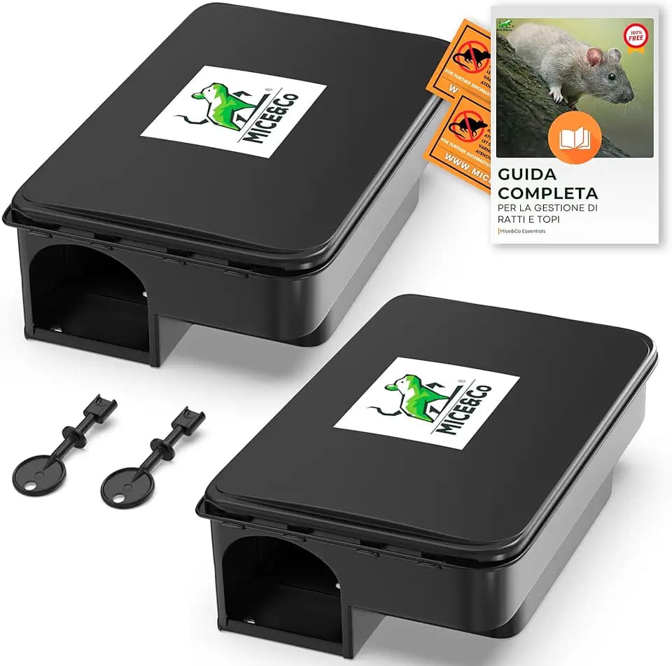 2X Trappola per Topi e Ratti Professionale – Scatola per Esca Topicida Sicura per Bambini e Animali – Stazione per Esche Roditori Interno Esterno Riutilizzabile