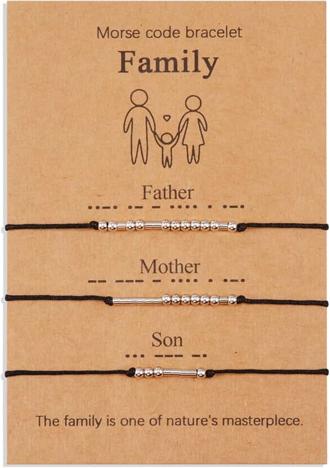 VU100 2/3/4 Codice Morse Bracciale Set Regalo Festa del Papà Regalo Gioielli Fatti A Mano Formato Regolabile Fatto A Mano per Papà Mamma Figlio Figlia Famiglia