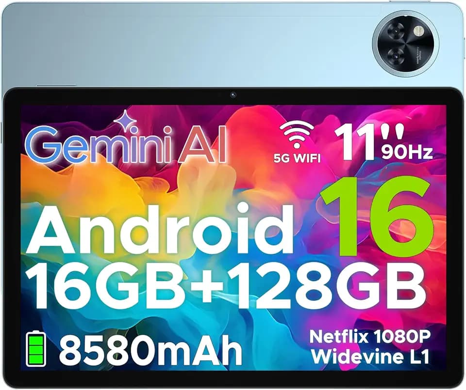 DOOGEE U11 Tablet Android 16, Tablet 11 Pollici, Gemini AI, 16GB RAM + 128GB ROM/2TB TF, 8580Amh, 7.9mm Thin, T7200 Octa-core, 90Hz 13MP, Support Face Unlock/GPS Blu