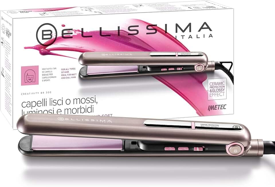Bellissima Imetec Creativity B9 300 Piastra per Capelli, Styling Liscio o Mosso, Rivestimento in Ceramica, Regolazione Temperatura da 150°C a 230°C, Sistema Riscaldamento Rapido