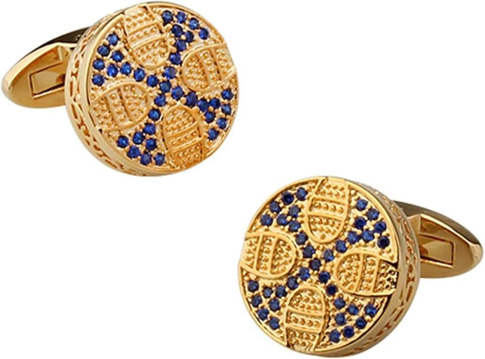 DOLOVE Gemelli Camicia Uomo Oro Gemelli per Matrimonio Rotondo Croce Gemelli Uomo Zirconi Blu Gemelli Camicia Uomo Eleganti