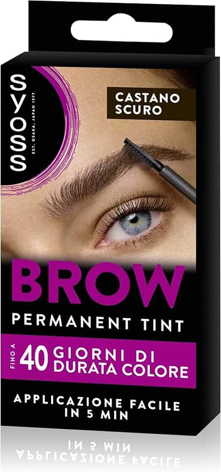 Syoss Brow Castano Scuro (10 ml), Tinta sopracciglia permanente, Tintura sopracciglia resistente ad acqua e sbavature, Colore intenso per sopracciglia per 10 applicazioni, Formula vegana