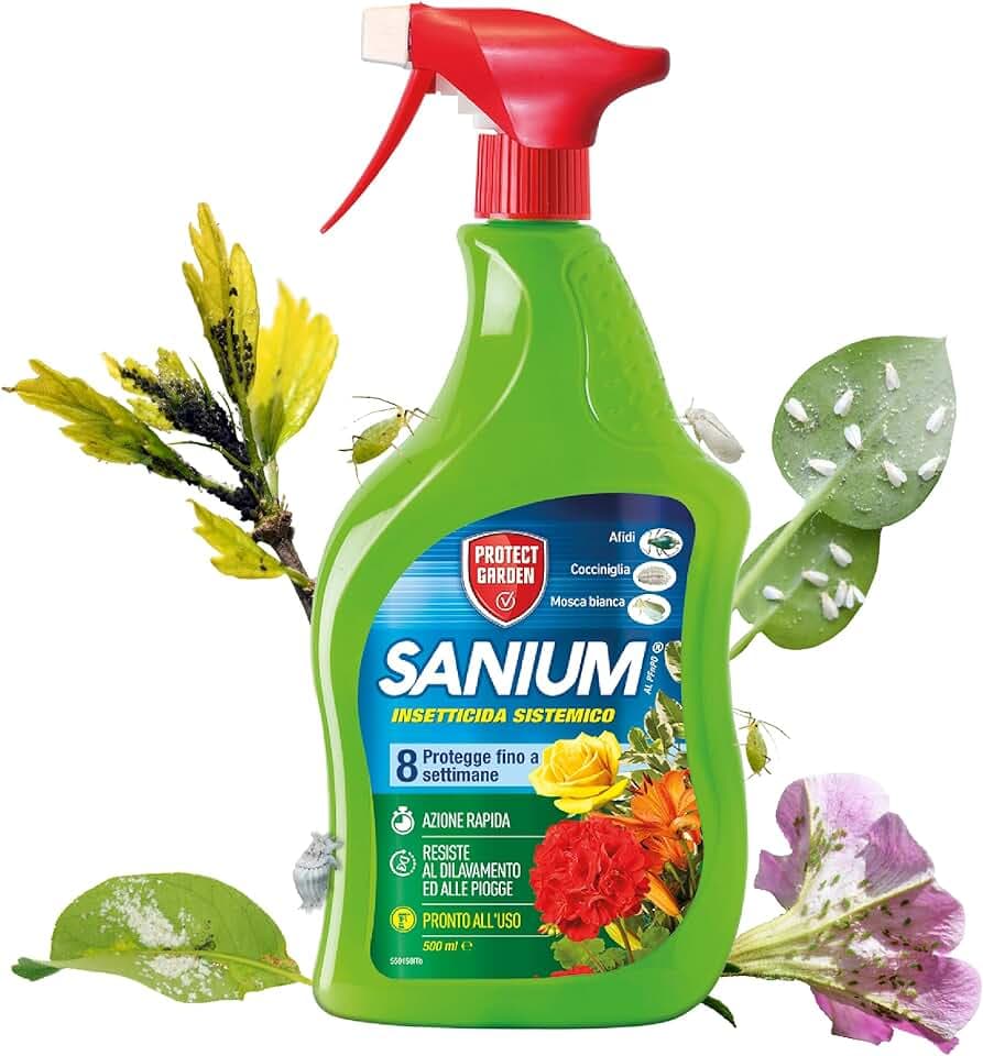 Protect Garden Sanium AL PFnPO, Insetticida Sistemico Pronto Uso. Elimina Afidi, Cocciniglia, Mosca Bianca. Rapida Azione Abbattente. Fino a 8 Settimane di Protezione 500ml