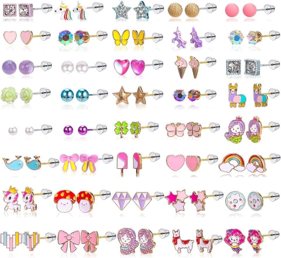 BTHRORO Orecchini Anallergici per Bambina - Set Multicolore in Acciaio Inossidabile Ipoallergenico - Regali per Ragazze e Donne