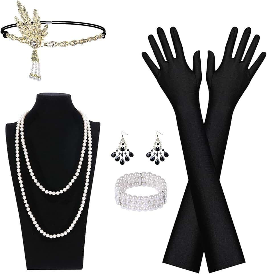 Aomig Accessori Anni '20, 6 Pz 1920 Accessori Set 20' Anni per Donna