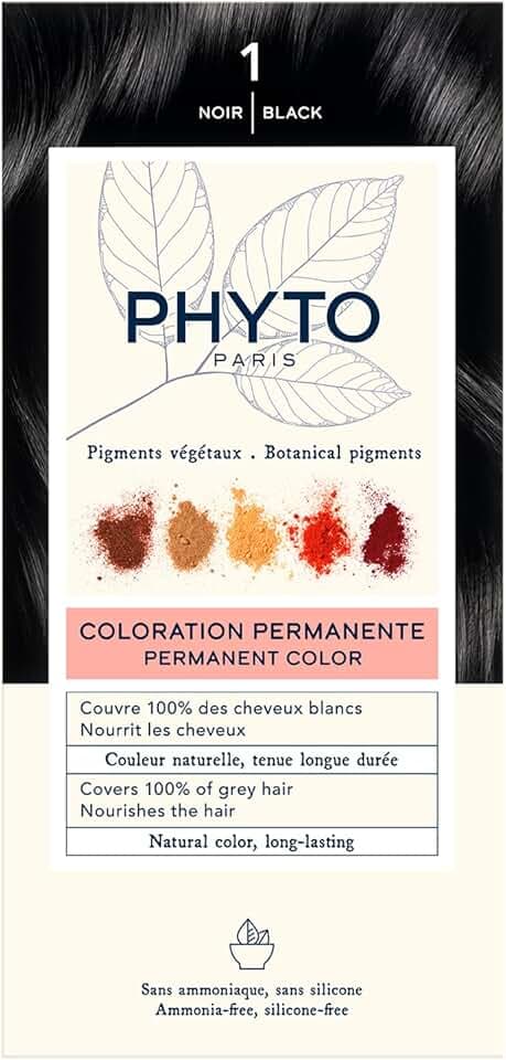 Phyto Color Kit 1 Nero Colorazione Permanente senza Ammoniaca, 100% Copertura Capelli Bianchi