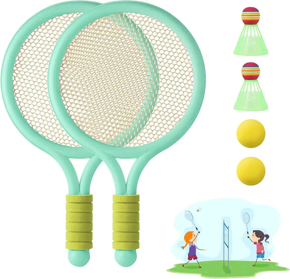 Racchetta tennis Bambino racchette badminton 1 paio di racchette da badminton con 2 Palline da Tennis e 2 volani per tennista regalo per bambini Sport all'aperto indoor