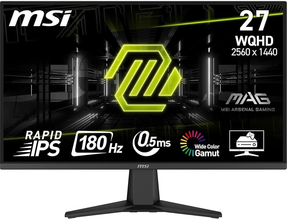MSI MAG 275QF Monitor Gaming 27" WQHD - Pannello Rapid IPS (2560 x 1440), 180 Hz / 0,5ms (GtG, Min.), Copertura 101% sRGB, Design Senza Cornice, HDR Ready - DisplayPort 1.4, HDMI 2.0b (WQHD@144Hz)