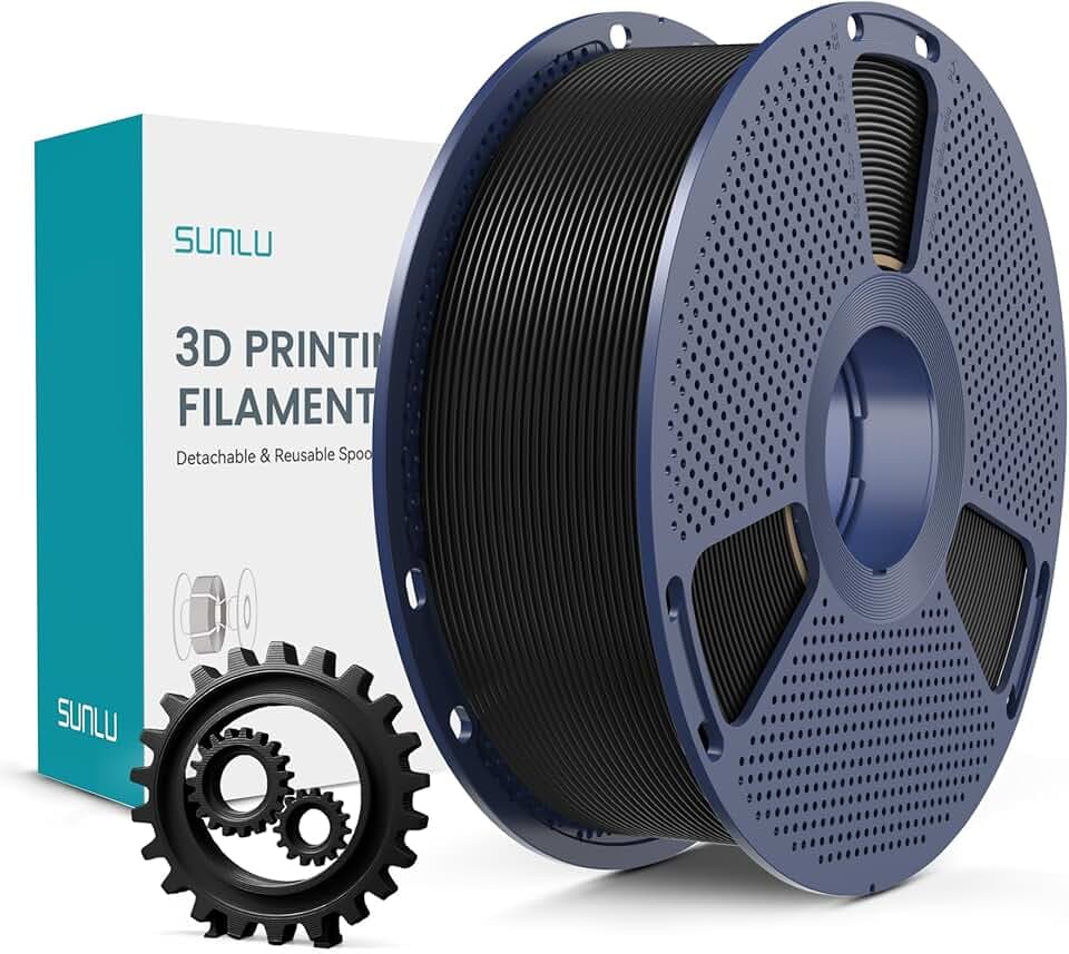 SUNLU PLA+ Filamento 1,75mm, Maggiore Durata e alta Resistenza, Filamento per Stampante 3D PLA Plus per Stampanti 3D FDM, Bobina da 1KG, pla+ Nero Global Recycled Standard