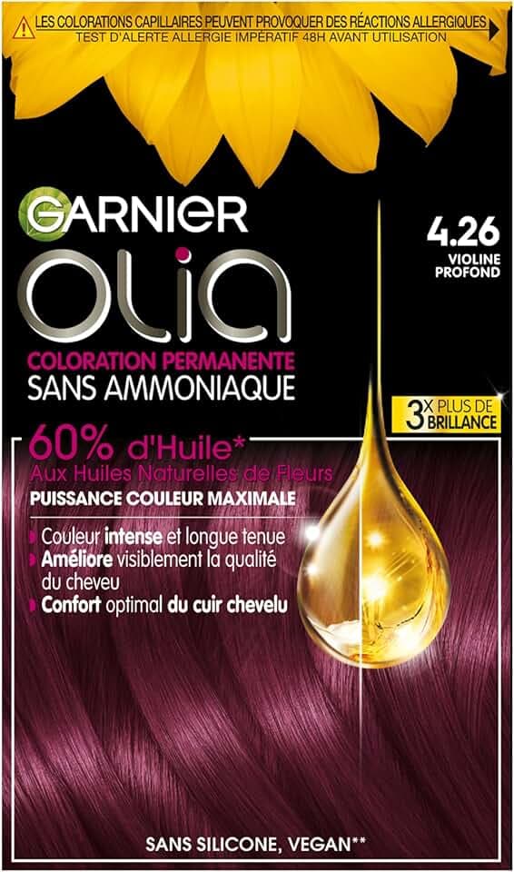 Garnier Colorazione permanente, senza ammoniaca, agli oli naturali di fiori, violetto profondo (4.26), olia Vivids