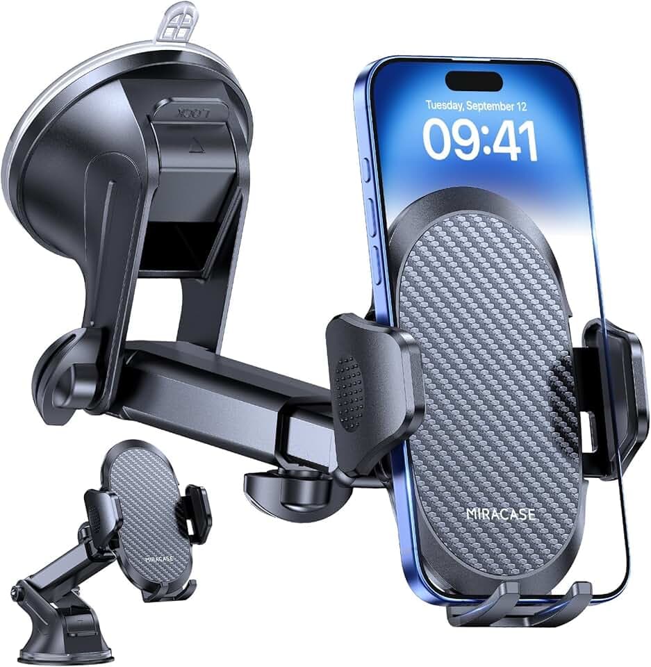 Miracase Porta Cellulare Auto [2025 Ventosa Potente] Supporto Telefono Auto 360° Rotazione Porta Telefono Auto per Cruscotto & Parabrezza Universale Automobile Adatto Smartphone da 4-7.2" Global Recycled Standard