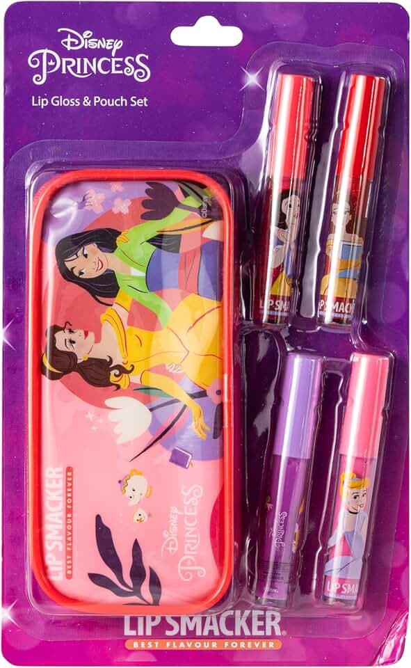 Lip Smacker Disney Princess Lip Gloss Set, Set di Trucchi per Bambina con 4 Lucidalabbra Colorati, Pochette con Zip Inclusa