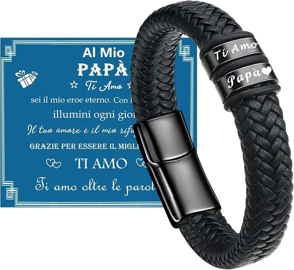 Gkmamrg Regalo per la festa del Papà Bracciale Regali - Incisione “Ti Amo Papà” intrecciata in vera pelle Braccialetti - Regalo per la festa del papà