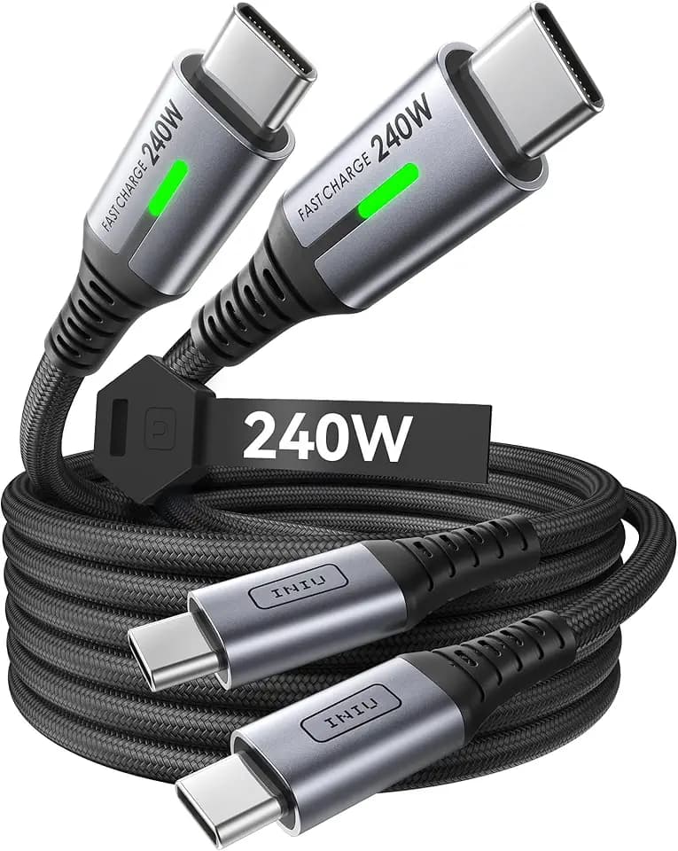 INIU 240W Cavo USB C a USB C, [2Pezzi 2m] PD3.0 Cavo USB Type-C Ricarica Rapida, Nylon Cavo USBC per iPhone 17 Pro Max, MacBook Air, iPad Pro, Samsung Galaxy S25 Ultra, Pixel 10, Steam Deck Switch ECC ClimatePartner certified